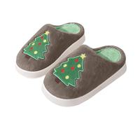 Pantuflas de Navidad para mujer, de espuma viscoelástica, sin cordones, para casa de árbol de Navidad, antideslizantes, de forro polar, para interiores y exteriores, café, 37 EU