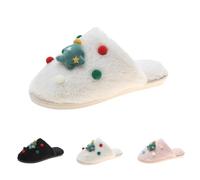 Pantuflas de Navidad para mujer, pantuflas de Navidad para mujer, deslizadores de suela plana, deslizadores de personajes novedosos, deslizadores festivos de felpa, divertidos, deslizadores coloridos