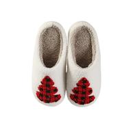Pantuflas de Navidad para mujer, pantuflas mullidas suaves y mullidas, pantuflas de fieltro forradas, pantuflas de felpa ligeras de algodón, forradas, cerradas, pantuflas interiores y exteriores, rojo