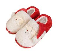 Pantuflas de Navidad para mujeres y hombres, de felpa suave, esponjosas, ligeras, para interiores con suela de goma antideslizante, patrón de Papá Noel, calzado para invierno y uso doméstico, A, rojo