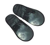 Pantuflas de noche de luna y carruaje fantasma de Halloween para mujeres y hombres, pantuflas cálidas para mujer, zapatos de casa, pantuflas de dormitorio, pantuflas peludas de invierno, zapatos de