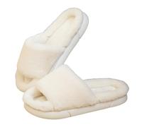 Pantuflas de nube para mujer, cálidas, ligeras, antideslizantes, con espuma viscoelástica, cómodas, suaves, de ajuste ancho, para otoño, interiores, informales, puntera abierta, forro polar, White