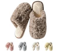 Pantuflas de oveja para mujer, esponjosas, suaves, cálidas, de felpa, térmicas, gruesas, antideslizantes, para interiores, hogar, dormitorio, invierno, cálidas, acogedoras, puntera cerrada, sin