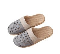 Pantuflas De Paja For Mujer Pantuflas de lino for mujer, for interior, primavera y verano, antideslizantes, ligeras, transpirables, con encaje, for el hogar(Gray,44-45)