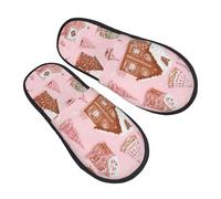Pantuflas de pan de jengibre de Navidad para mujeres y hombres, antideslizantes, para interiores, cómodas, mullidas, de espuma viscoelástica, para dormitorio, zapatos de viaje, multicolor, 6/8 UK Men