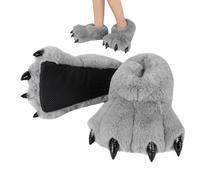 Pantuflas de pata de animal, pantuflas de pata de animal, de felpa cálida, divertida, monstruo con forma de garra, antideslizantes, cómodas para adultos, hombres y mujeres, gris, 33x20x10 cm