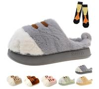 Pantuflas de pata de gato, pantuflas de felpa con diseño de pata de gato 3D, antideslizantes, acogedoras, divertidas, cálidas, esponjosas, para casa, interiores y exteriores, Gray, 37.5/38 EU