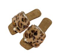 Pantuflas de piel abiertas para mujer, pantuflas para mujer, cálidas, cómodas, informales, modernas, para el hogar, sandalias peeptoe, sandalias ligeras de felpa, café, 39 EU