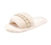 Pantuflas de piel abiertas para mujer - zapatillas de fieltro blancas cómodas para interior y exterior, zapatillas suaves para el tiempo libre, zapatillas de invierno de felpa, zapatillas cálidas