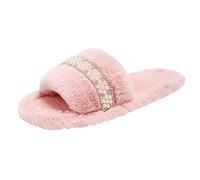 Pantuflas de piel abiertas para mujer - zapatillas de fieltro blancas cómodas para interior y exterior, zapatillas suaves para el tiempo libre, zapatillas de invierno de felpa, zapatillas cálidas