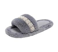Pantuflas de piel abiertas para mujer - zapatillas de fieltro blancas cómodas para interior y exterior, zapatillas suaves para el tiempo libre, zapatillas de invierno de felpa, zapatillas cálidas