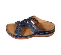 Pantuflas de piel para mujer, pantuflas de verano abiertas para mujer, sandalias de cuña, cómodas, informales, antideslizantes, ligeras, informales, para exteriores, redondas, azul, 38 EU