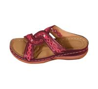 Pantuflas de piel para mujer, pantuflas de verano abiertas para mujer, sandalias de cuña, cómodas, informales, antideslizantes, ligeras, informales, para exteriores, redondas, Vino, 36 EU