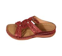 Pantuflas de piel para mujer, pantuflas de verano abiertas para mujer, sandalias de cuña, cómodas, informales, antideslizantes, ligeras, informales, para exteriores, redondas, rojo, 43 EU