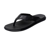 Pantuflas de playa antideslizantes para hombre, cómodas sandalias para hombre, patrón de moda con parte inferior plana para mayor comodidad y uso, sandalias sin cordones, Black, 42 1/3 EU