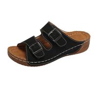Pantuflas de playa para mujer, con tacón inclinado, huecos, informales, con parte inferior inclinada, sandalias para exteriores, Black, 39.5 EU