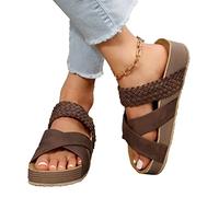 Pantuflas de Playa, Sandalias duplicadas, 1 par de Pantuflas de Playa Plataforma Trenzada Correa Cruzada Plana Suela Gruesa Punta Abierta Mujer Verano Sandalias Casuales Diapositivas Uso diar
