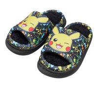 Pantuflas de Pokemon Milo Mule para niños y niñas, con licencia oficial, diseño de Pikachu, forro polar cálido, pantuflas para interiores, zapatos para niños, talla 10 a 3, Black, 13 UK Child