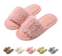 Pantuflas de punta abierta para mujer, pantuflas planas para mujer, suaves, cómodas, acogedoras, zapatos de oveja alpina, pantuflas de espuma viscoelástica, para interiores y exteriores, calzado de