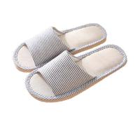 Pantuflas de punta abierta para mujer y hombre, de algodón y lino, sin cordones, de espuma viscoelástica, planas, cómodas y transpirables, zapatos de casa de verano, antideslizantes, para interiores y