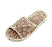 Pantuflas de punta abierta para mujer y hombre, de algodón y lino, sin cordones, de espuma viscoelástica, planas, cómodas y transpirables, zapatos de casa de verano, antideslizantes, para interiores y