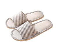 Pantuflas de punta abierta para mujer y hombre, de algodón y lino, sin cordones, de espuma viscoelástica, planas, cómodas y transpirables, zapatos de casa de verano, antideslizantes, para interiores y