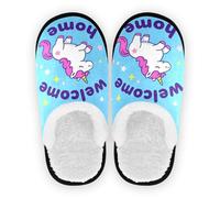 Pantuflas de spa para mujer, de forro polar, antideslizantes, cálidas, para interiores y exteriores, invierno, dormitorio, talla M, Bienvenido a casa con dibujos animados, Medium