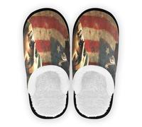 Pantuflas de spa para mujer, forro polar mullido, suela de goma antideslizante, cálidas para el hogar, hotel, viajes, dormitorio, avión fiesta, talla M, Bandera del Día de los Presidentes de Estados