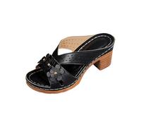 Pantuflas de tacón de bloque para mujer, pantuflas de punta abierta para mujer, pantuflas de playa huecas de moda, informales, de tacón medio, deslizadores vintage transpirables de verano con suela