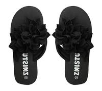 Pantuflas de talla grande para mujer, elegantes chanclas de playa, tela 3D, decoración de flores, tanga, puntera abierta, planas, antideslizantes, de goma suave, cómodas, sandalias casuales de verano