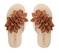 Pantuflas de talla grande para mujer, elegantes chanclas de playa, tela 3D, decoración de flores, tanga, puntera abierta, planas, antideslizantes, de goma suave, cómodas, sandalias casuales de verano