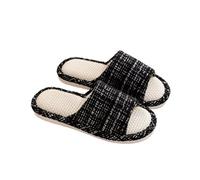 Pantuflas De Tela Pantuflas de lino for el hogar, pantuflas de lino silenciosas for interiores, sandalias de verano que absorben la humedad, zapatos antideslizantes for el suelo. Para Zapatillas(Black