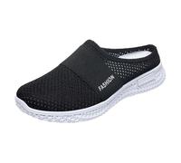Pantuflas de tela para mujer, de malla de verano, transpirables, ligeras, de un solo color, suela suave, antideslizantes, cómodas, para interiores y exteriores, 36-42, Negro , 38 EU