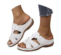 Pantuflas de verano abiertas para mujer, de piel, elegantes, antideslizantes, modernas, ligeras, de playa, suelas suaves, zapatos informales, cómodos, para exteriores, Blanco, 43 EU