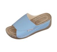 Pantuflas de verano cómodas y ligeras para mujer, para el hogar, interiores, antideslizantes, a la moda, con plataforma, bonitas, informales, elegantes, para caminar, azul claro, 37.5 EU