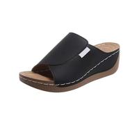 Pantuflas de verano con puntera abierta para mujer, ligeras, antideslizantes, con tacón de plataforma, informales, suela suave, a la moda, ortopédicas, calzado de playa, Black, 36 2/3 EU