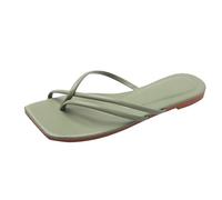 Pantuflas de verano para mujer con una sola correa, informales, parte inferior plana, exterior, correa fina, zapatos atléticos, Green, 4.5 UK 3X-Narrow