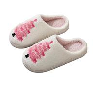 Pantuflas esponjosas para mujeres y hombres, pantuflas de Navidad para otoño e invierno, zapatos de casa, cálidas, suaves y cómodas, 4 rosa., 36.5 EU
