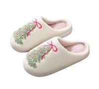 Pantuflas esponjosas para mujeres y hombres, pantuflas de Navidad para otoño e invierno, zapatos de casa, cálidas, suaves y cómodas, White, 40 EU