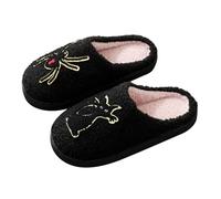 Pantuflas esponjosas para mujeres y hombres, para Halloween, lindas y cálidas pantuflas de invierno, cálidas y acogedoras, de espuma viscoelástica, zapatos de casa para interiores y exteriores, Black