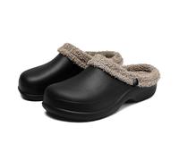 Pantuflas impermeables con forro de piel para mujer y hombre, zuecos de jardín con forro de piel, unisex, para invierno, cálidas, cómodas, ligeras, antideslizantes, para interiores y exteriores, Negro