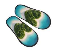 Pantuflas Impresión De Isla Paraíso En Forma De Corazón Pantuflas De Invierno Suaves Casual Slippers Para Hogar Mujer Hombre L