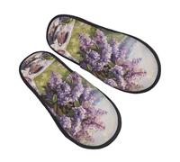 Pantuflas Lila - Tetera de pintura escénica para mujer, zapatillas cálidas para mujer, zapatillas de casa, zapatillas de peluche, invierno, casa, zapatos interiores