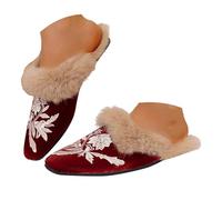 Pantuflas Mujer Bordadas con Peluche en el Borde, Pantuflas Casa Mujer Invierno, Diseño Elegante Bordado Floral, Suela Antideslizante, para Uso Interior en Casa
