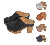 Pantuflas mujer con tacón de piel, pantuflas mujer verano frente cerradas pantuflas de tacón bloque zapatillas vintage cómodas zapatos casuales zapatos ligeros zapatos de moda para exteriores, marine