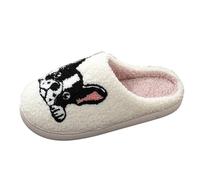 Pantuflas Mujer Invierno, Zapatillas de algodón con Bordado de Mascotas francesas en Europa y Estados Unidos Zapatillas de Lana para el hogar para Hombres y Mujeres