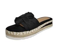 Pantuflas Mujer Pantuflas de Verano,Zapatillas Mujer con Plantilla,Suela Gruesa Antideslizante Zapatos de Playa Tejido Genweed Sandalias Abiertas Transpirables Zapatos Planos en Playa, Negro , 40 EU