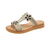Pantuflas Mujer Verano Plano Zapatos de Verano Mujer Tacón Ligero con Rhinestone Moda Sandalias Planas Cómodas Pies Cómodas Sandalias de Playa Sandalias de Playa Etno Suave Suela Casual Sandalias