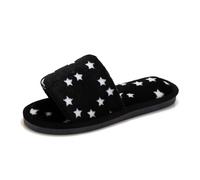 Pantuflas Mujeres/Niños Mujeres Felpa Punta Abierta Algodón Pantuflas Parte Inferior Plano Caliente Interior No Slip Hogar Plata Brillo Zapatos Mujer, Negro , 41 EU