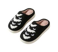 Pantuflas mullidas para mujer, diseño de murciélago de Halloween | Empujar